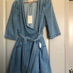 Universal Thread Blue Casual Denim Wrap Dress with tie front